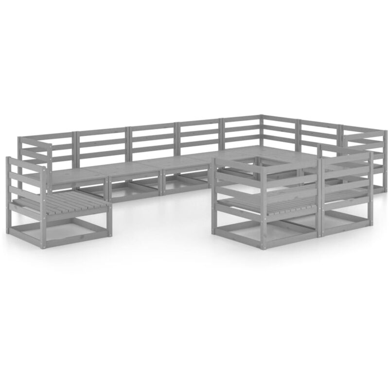 

vidaXL Muebles de jardín 10 piezas gris madera de pino maciza - Gris