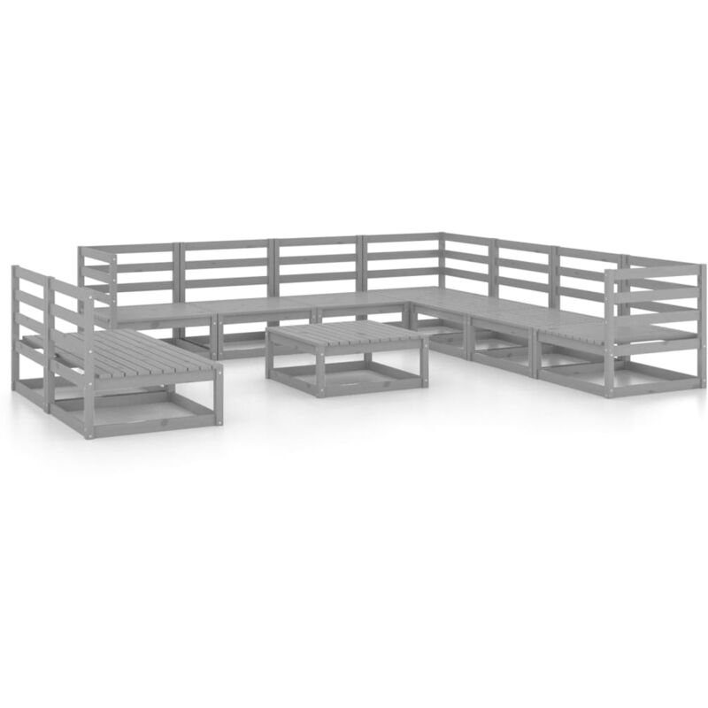

vidaXL Muebles de jardín 10 piezas gris madera de pino maciza - Gris