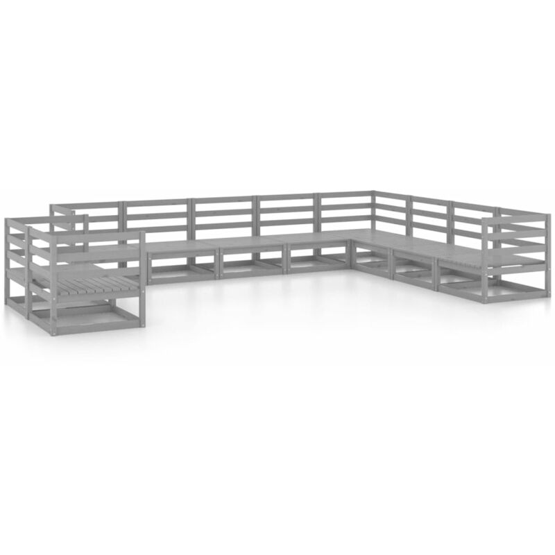 

vidaXL Muebles de jardín 10 piezas gris madera de pino maciza - Gris