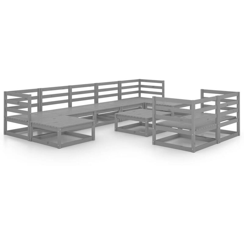 

Vidaxl - Muebles de jardín 10 piezas gris madera de pino maciza - Gris