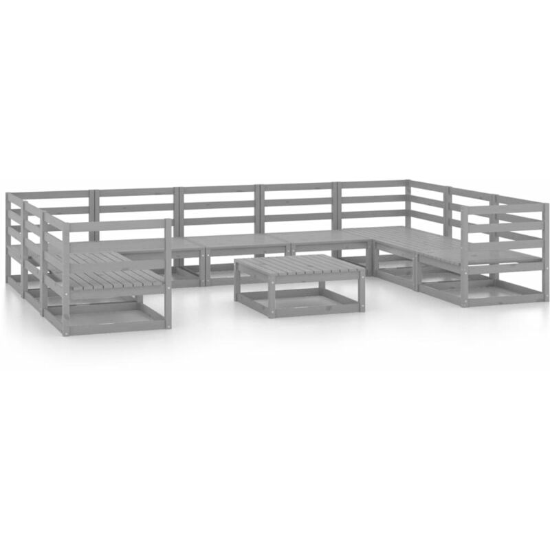 

vidaXL Muebles de jardín 10 piezas madera de pino maciza - Gris