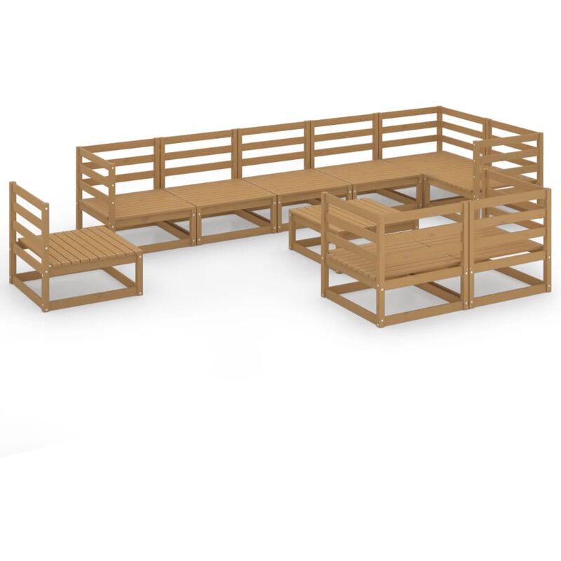 

vidaXL Muebles de jardín 10 piezas marrón miel madera maciza de pino - Marrón