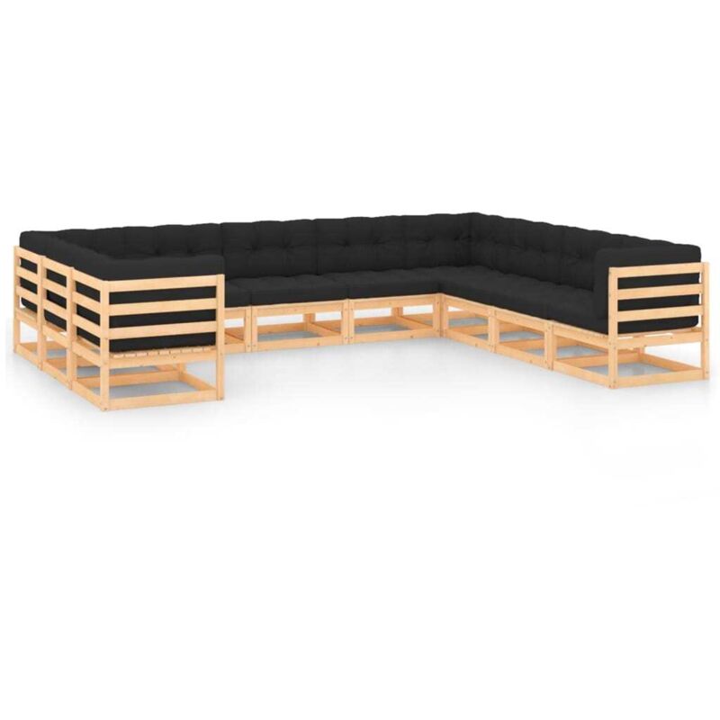

Muebles de jardín 10 pzas con cojines antracita madera de pino - Marrón - Vidaxl