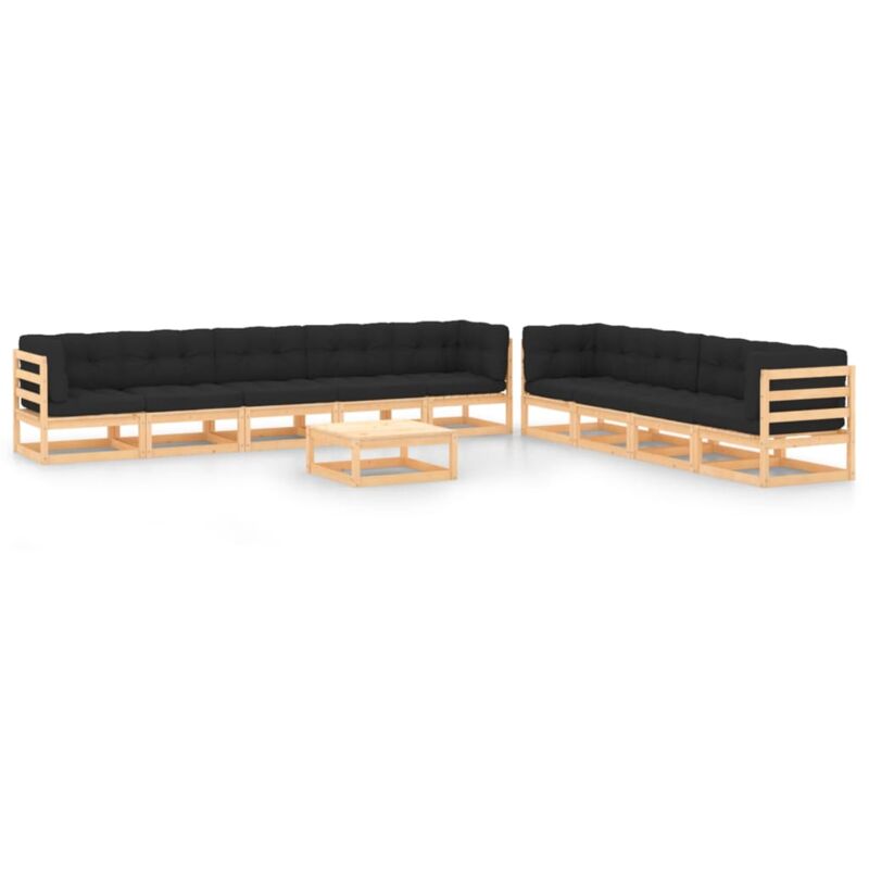 

Muebles de jardín 10 pzas con cojines antracita madera de pino - Marrón - Vidaxl