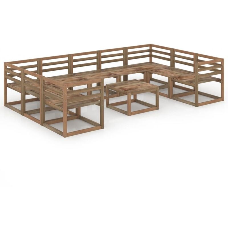 

vidaXL Muebles de jardín 10 pzas marrón madera de pino impregnada - Marrón
