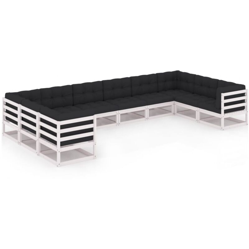 

Muebles de jardín 10 pzas y cojines blanco madera maciza pino - Blanco - Vidaxl