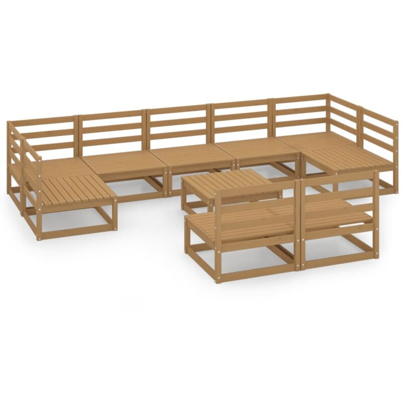 

Muebles de jardín 10 pzas y cojines madera maciza de pino - Marrón - Vidaxl