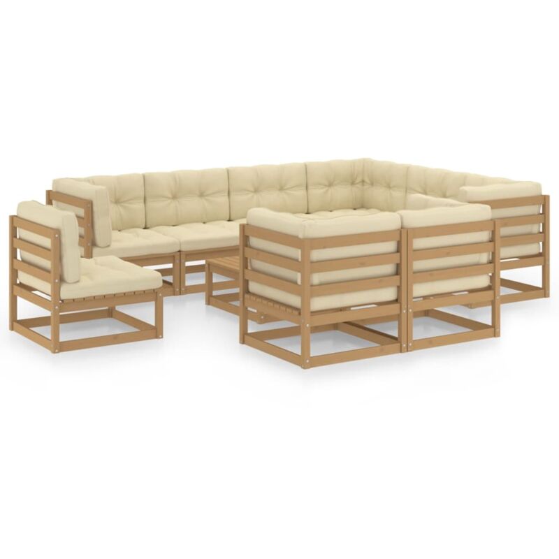 

Vidaxl - Muebles de jardín 10 pzas y cojines marrón miel madera de pino - Marrón