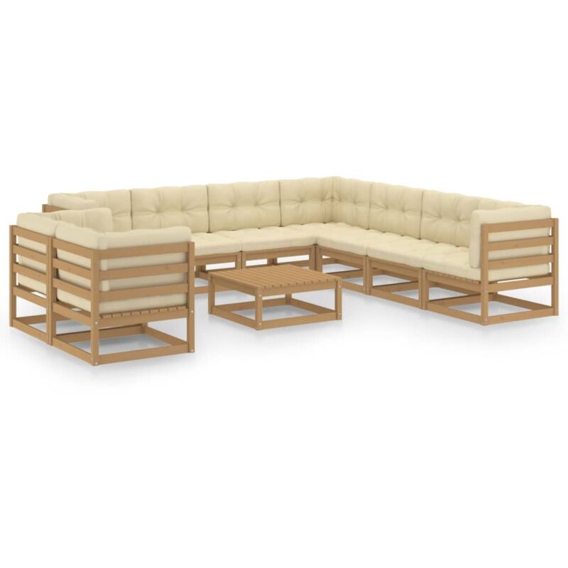 

Vidaxl - Muebles de jardín 10 pzas y cojines marrón miel madera de pino - Marrón