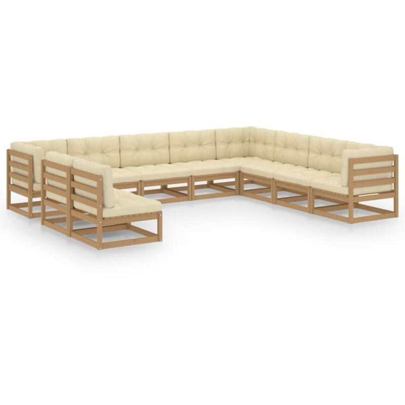 

Vidaxl - Muebles de jardín 10 pzas y cojines marrón miel madera de pino - Marrón