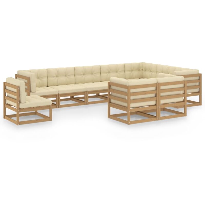 

Vidaxl - Muebles de jardín 10 pzas y cojines marrón miel madera de pino - Marrón
