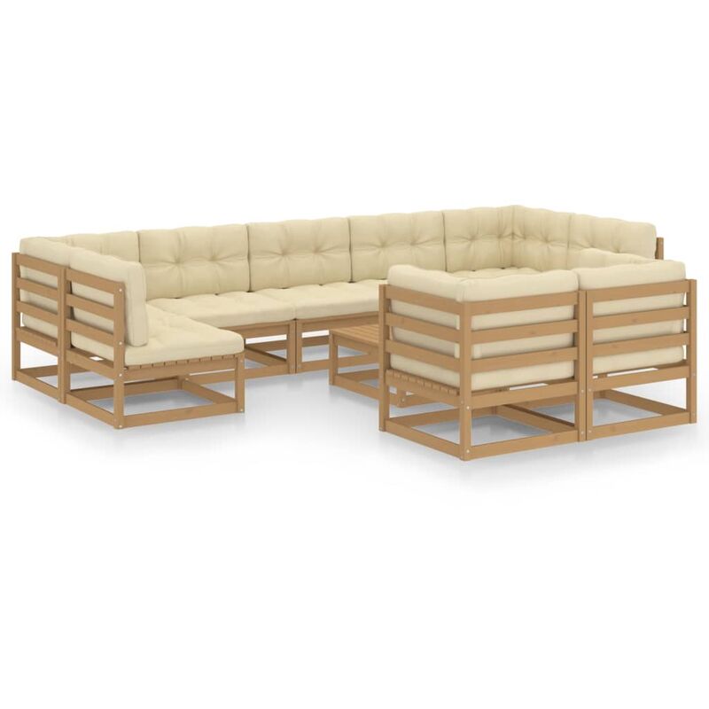 

Muebles de jardín 10 pzas y cojines marrón miel madera de pino - Marrón - Vidaxl
