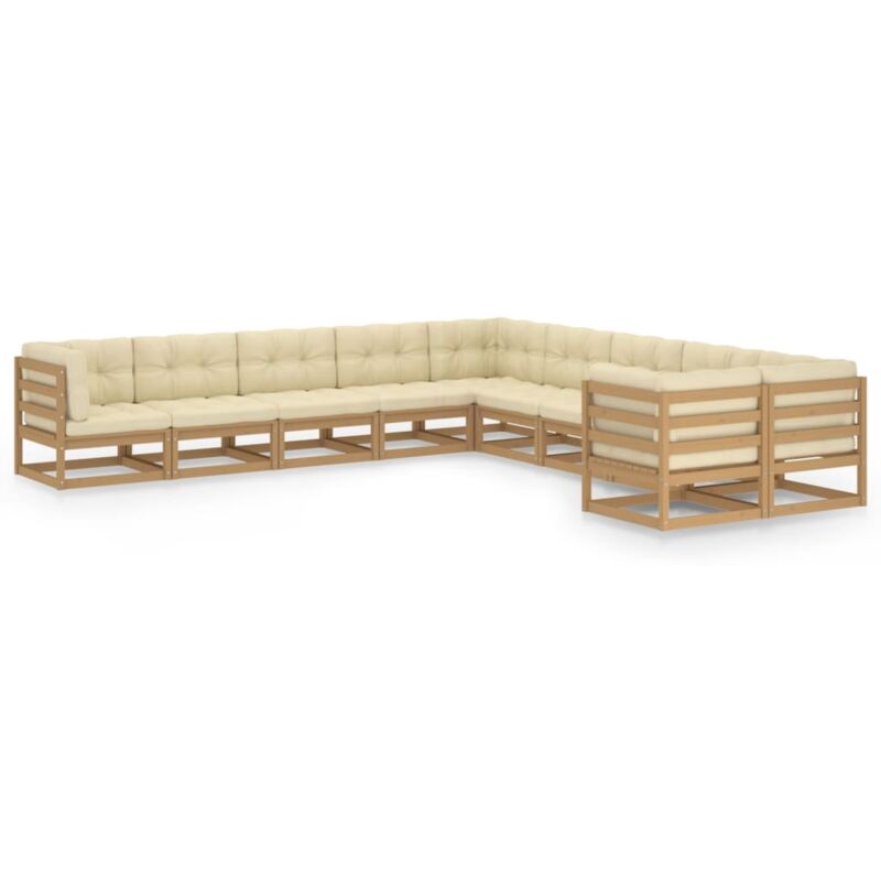 

Muebles de jardín 10 pzas y cojines marrón miel madera pino - Marrón - Vidaxl
