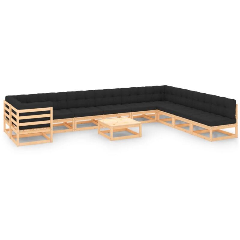 

vidaXL Muebles de jardín 11 piezas cojines gris antracita madera pino - Marrón