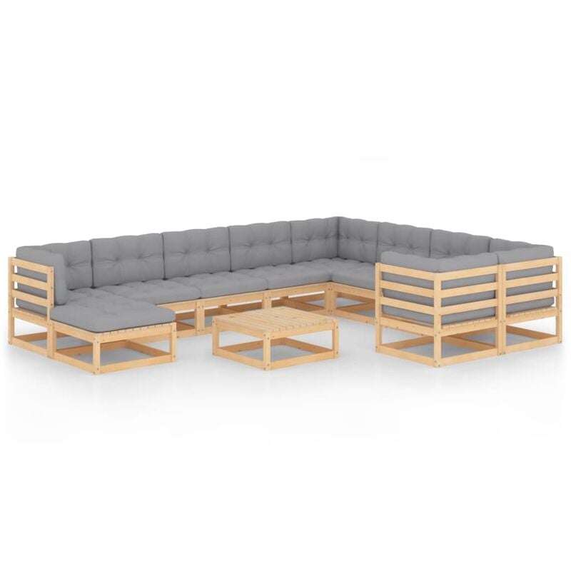 

vidaXL Muebles de jardín 11 piezas con cojines madera de pino maciza - Marrón