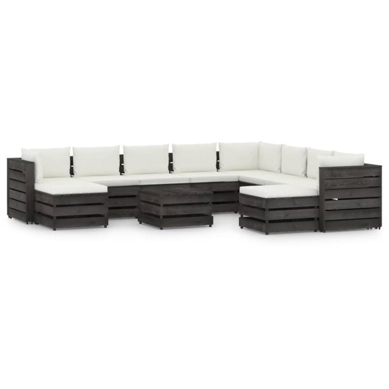

Muebles de jardín 11 piezas con cojines madera impregnada gris - Crema - Vidaxl