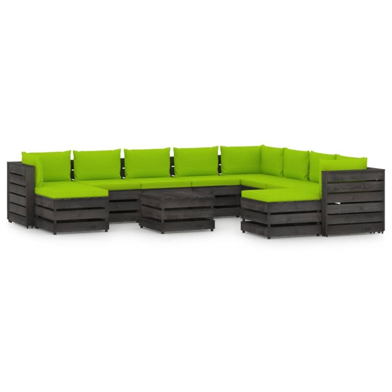

Muebles de jardín 11 piezas con cojines madera impregnada gris - Verde - Vidaxl
