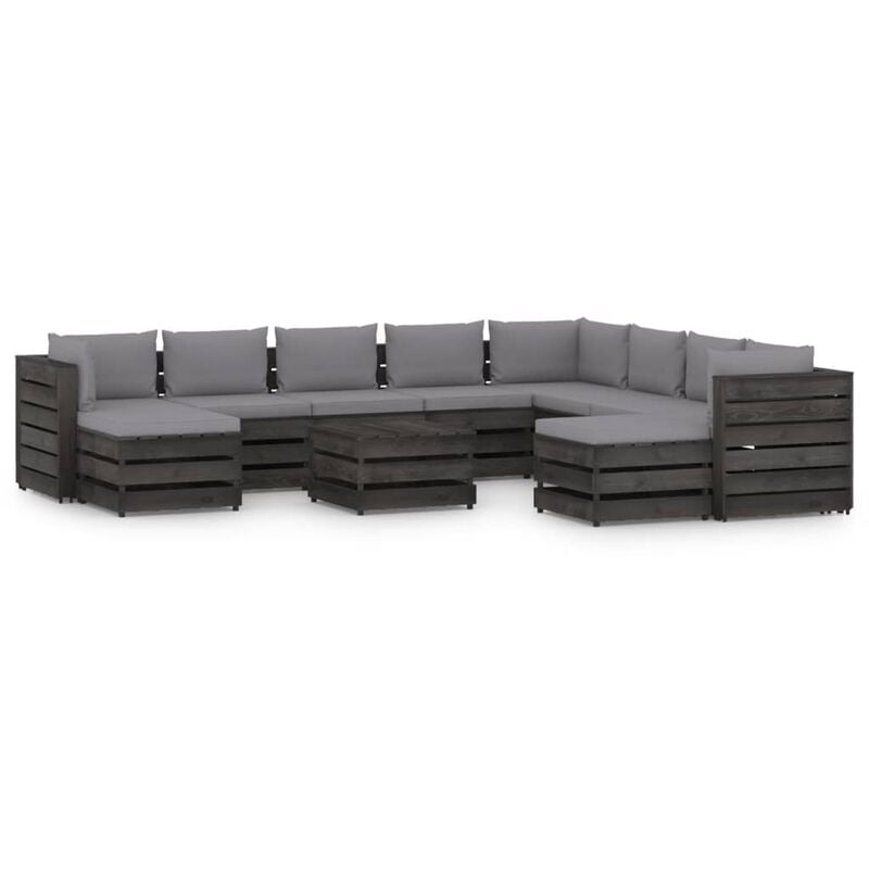 

Muebles de jardín 11 piezas con cojines madera impregnada gris - Gris - Vidaxl