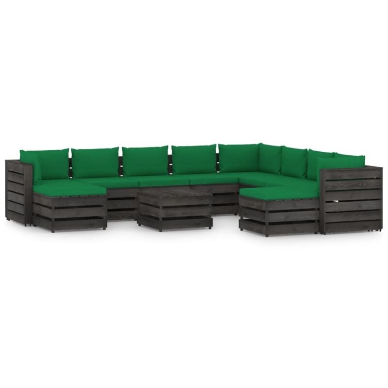 

Muebles de jardín 11 piezas con cojines madera impregnada gris - Verde - Vidaxl