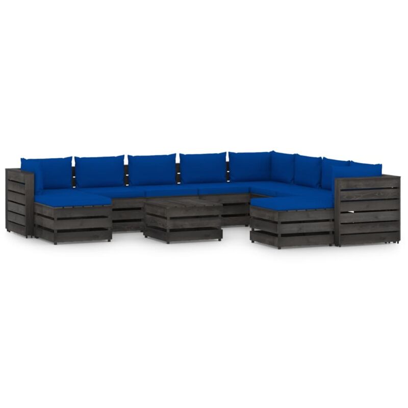 

Muebles de jardín 11 piezas con cojines madera impregnada gris - Azul - Vidaxl
