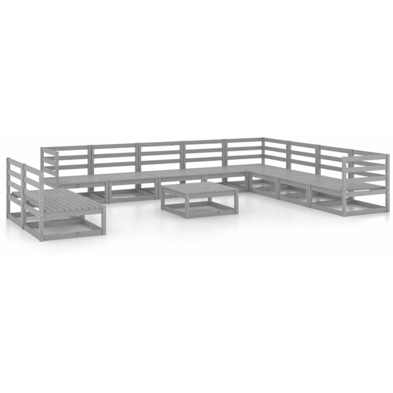 

Vidaxl - Muebles de jardín 11 piezas gris madera de pino maciza - Gris