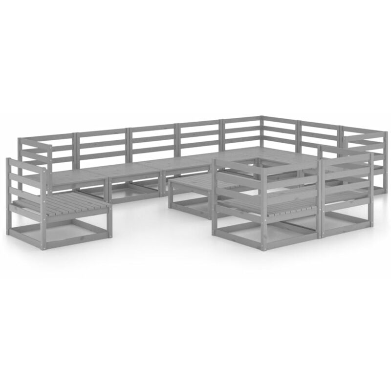 

vidaXL Muebles de jardín 11 piezas gris madera de pino maciza - Gris