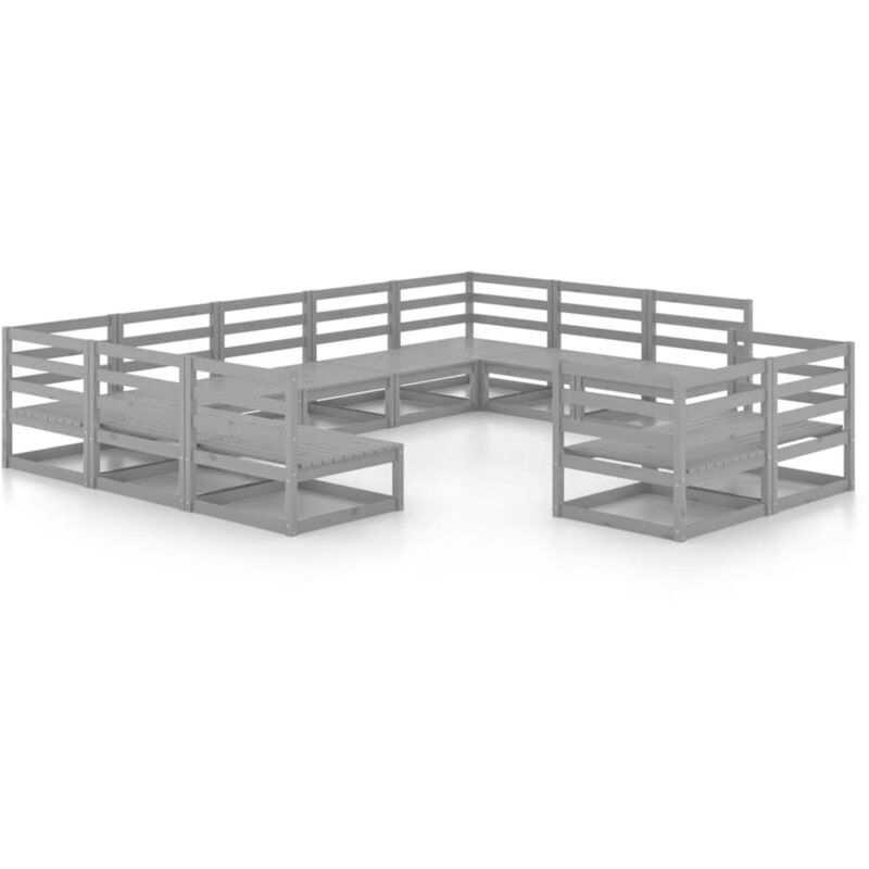 

vidaXL Muebles de jardín 11 piezas madera de pino maciza - Gris