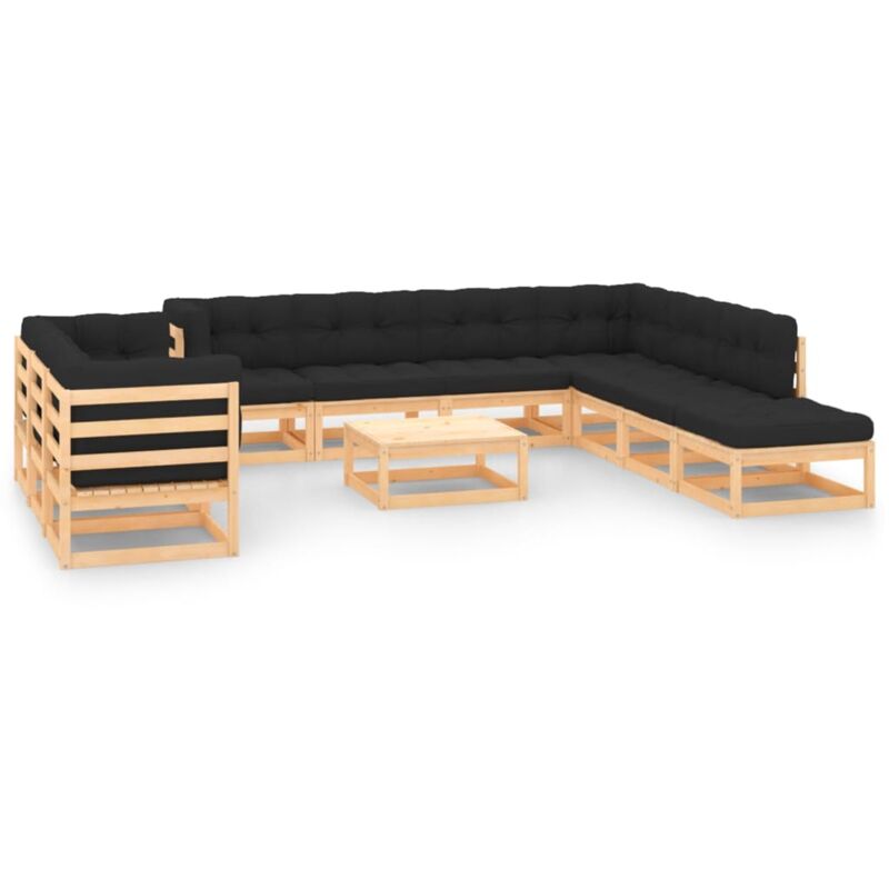 

Muebles de jardín 11 pzas con cojines antracita madera de pino - Marrón - Vidaxl
