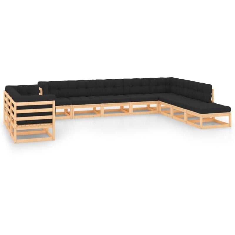 

Muebles de jardín 11 pzas con cojines antracita madera de pino - Marrón - Vidaxl