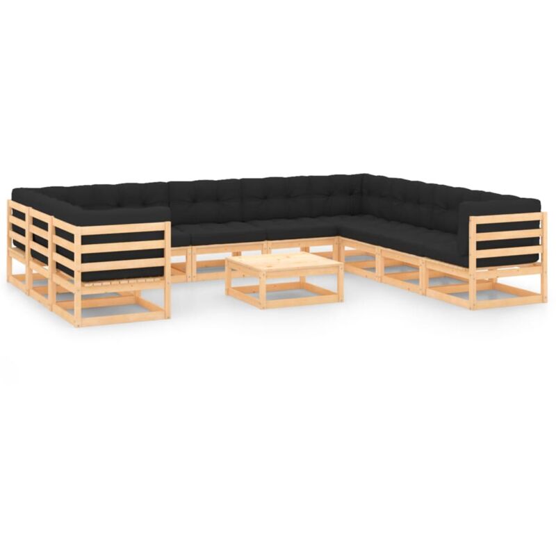 

Muebles de jardín 11 pzas con cojines antracita madera de pino - Marrón - Vidaxl