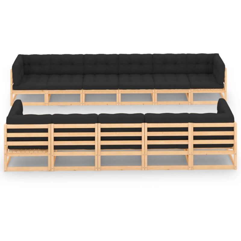 

Muebles de jardín 11 pzas con cojines antracita madera de pino - Marrón - Vidaxl