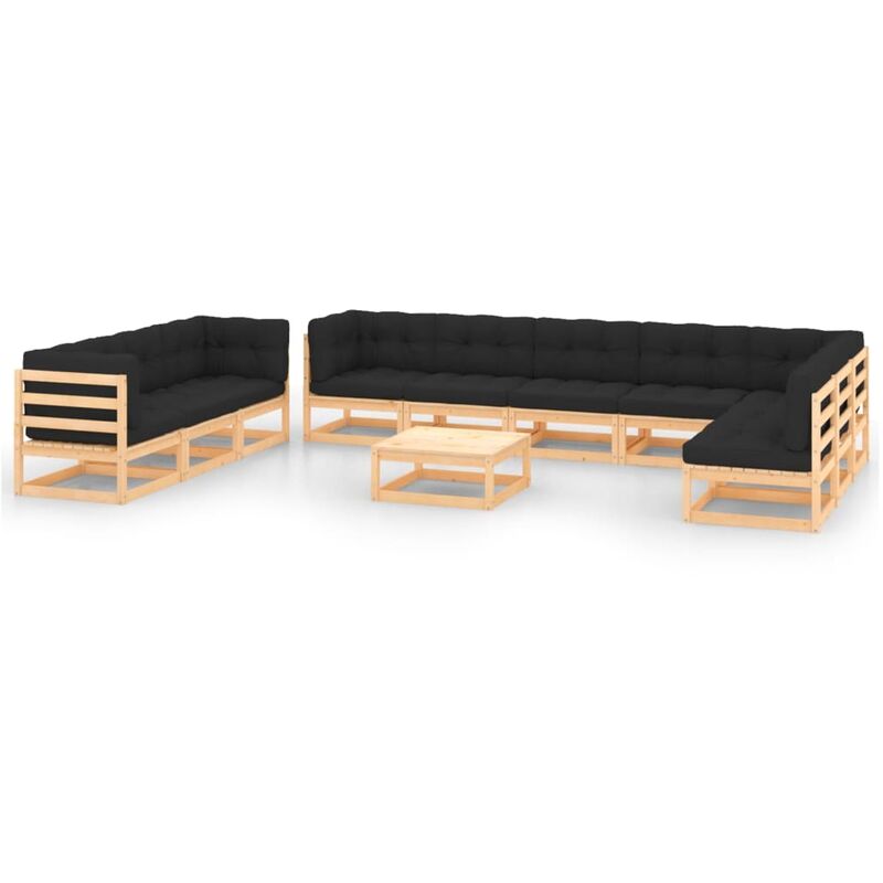 

Muebles de jardín 11 pzas con cojines antracita madera de pino - Marrón - Vidaxl