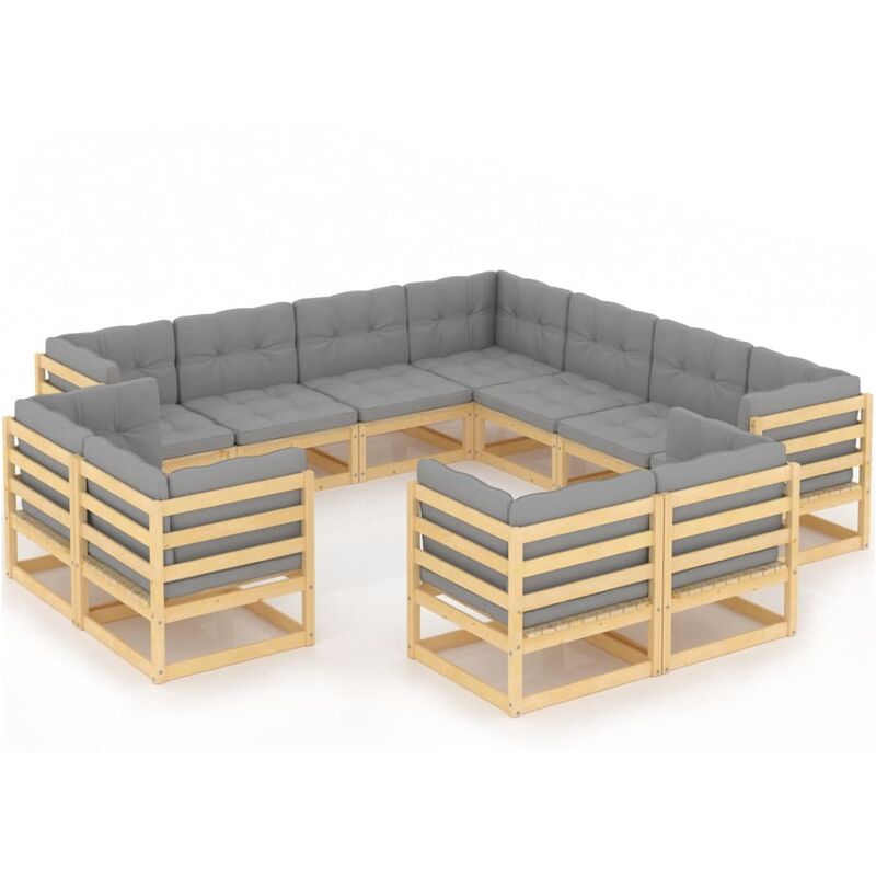 

Muebles de jardín 11 pzas con cojines de madera de pino maciza - Marrón - Vidaxl