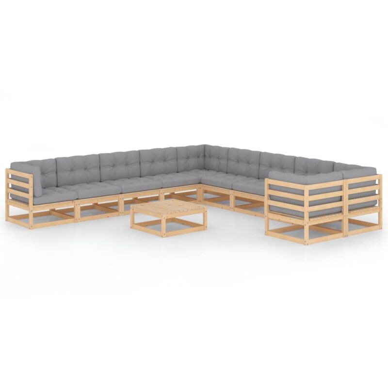 

Muebles de jardín 11 pzas con cojines de madera de pino maciza - Marrón - Vidaxl