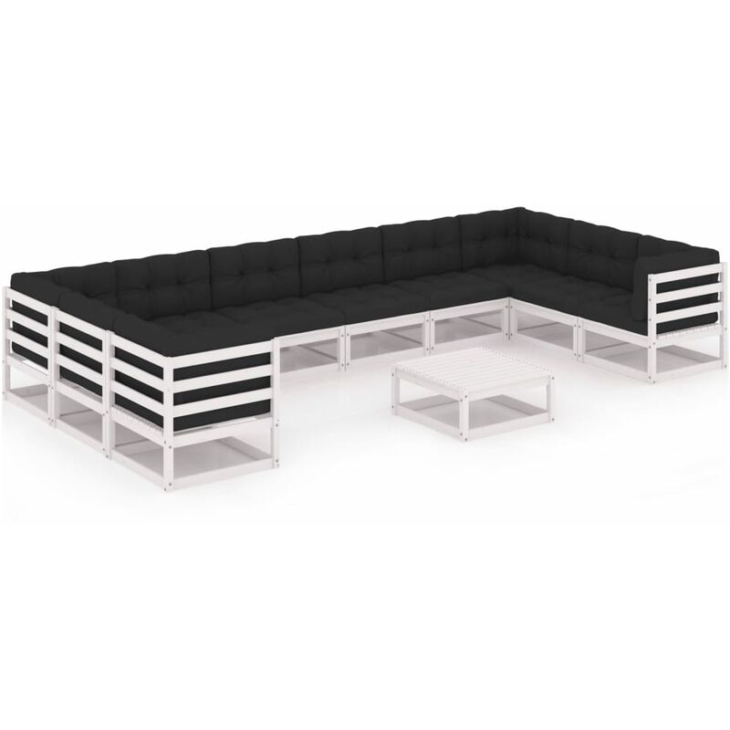 

Muebles de jardín 11 pzas y cojines blanco madera maciza pino - Blanco - Vidaxl