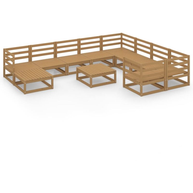 

Muebles de jardín 11 pzas y cojines madera maciza de pino - Marrón - Vidaxl