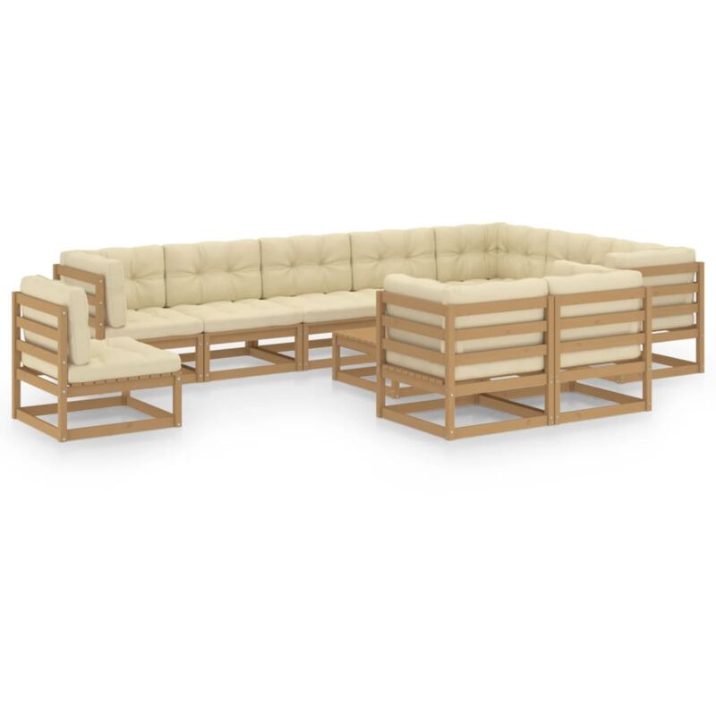 

Vidaxl - Muebles de jardín 11 pzas y cojines marrón miel madera de pino - Marrón