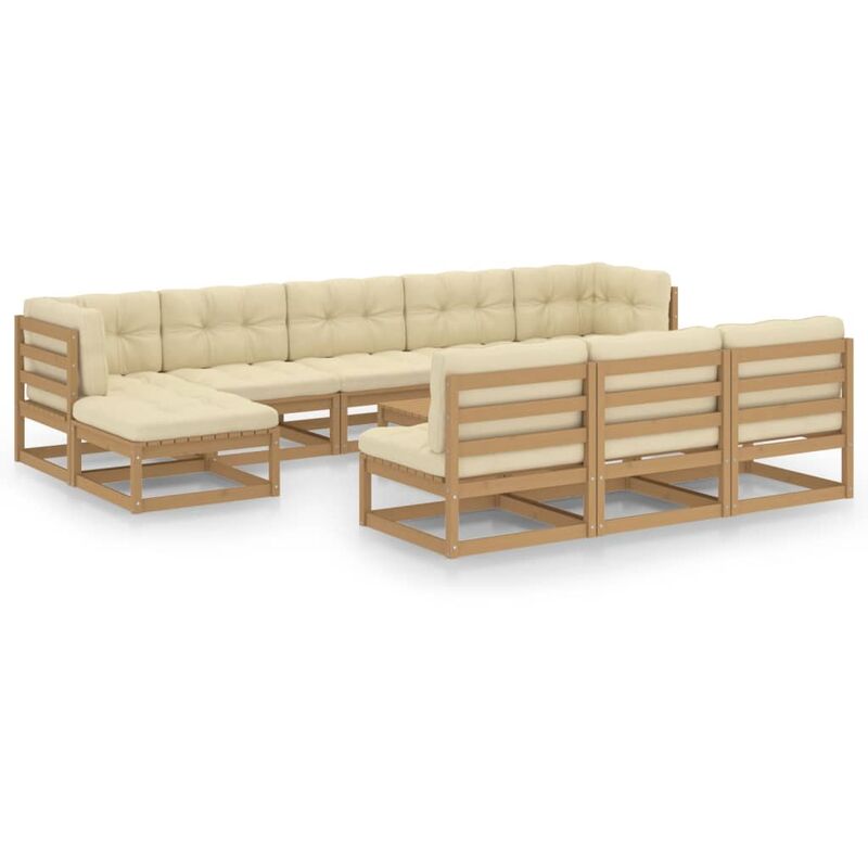 

Vidaxl - Muebles de jardín 11 pzas y cojines marrón miel madera de pino - Marrón