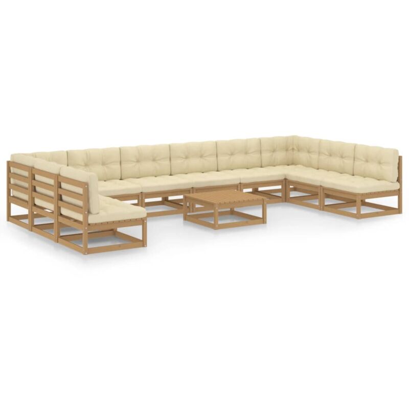 

Muebles de jardín 11 pzas y cojines marrón miel madera pino - Marrón - Vidaxl