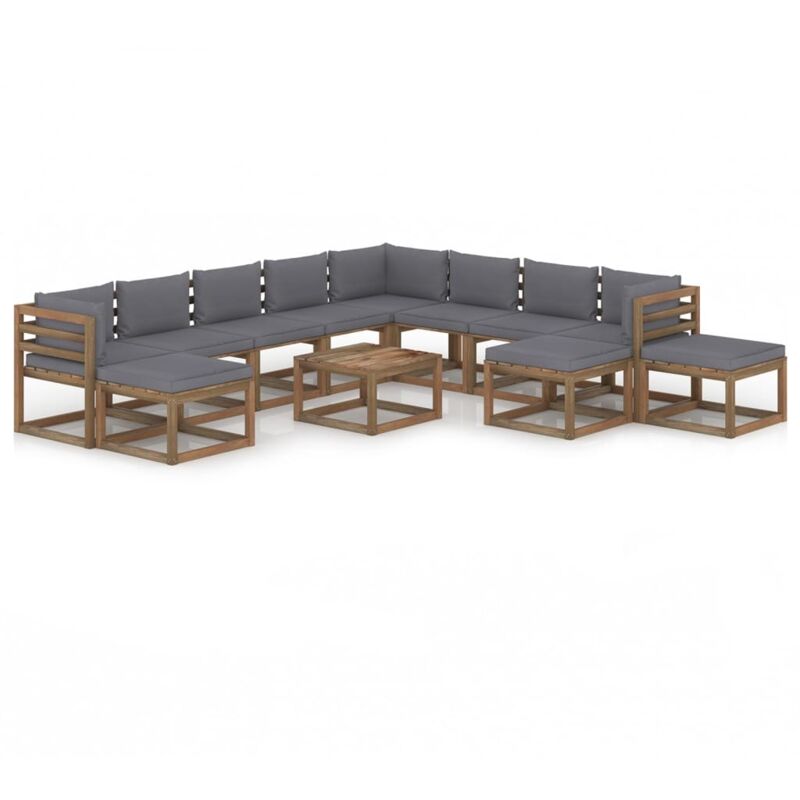 

Muebles de jardín 12 piezas con cojines gris antracita - Marrón - Vidaxl