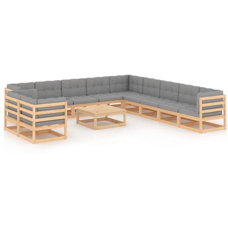 

Muebles de jardín 12 piezas con cojines madera de pino maciza - Marrón - Vidaxl