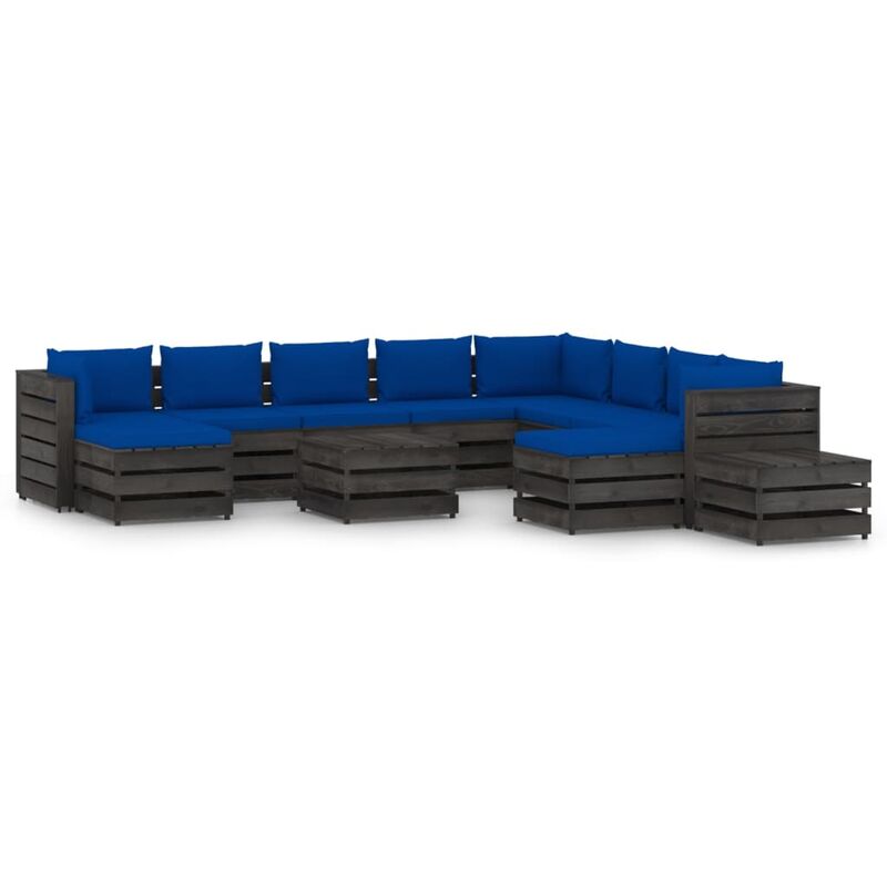 

Muebles de jardín 12 piezas con cojines madera impregnada gris - Azul - Vidaxl