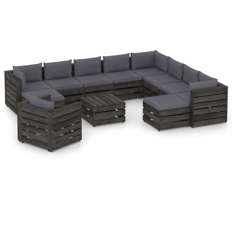 

Muebles de jardín 12 piezas con cojines madera impregnada gris - Antracita - Vidaxl