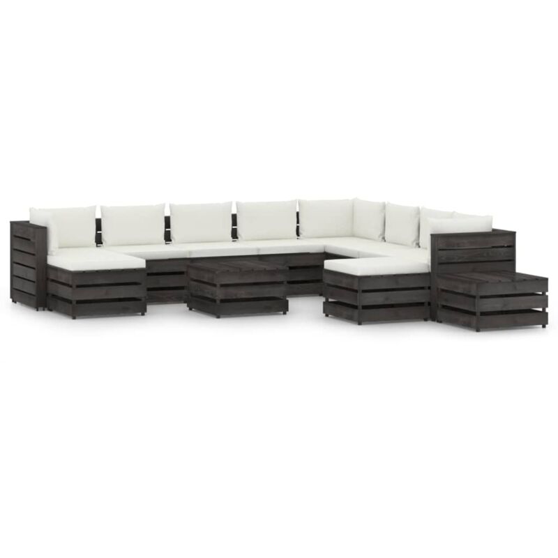 

vidaXL Muebles de jardín 12 piezas con cojines madera impregnada gris - Crema
