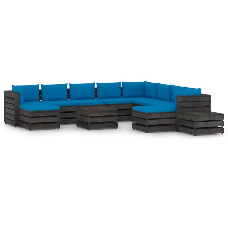 

Muebles de jardín 12 piezas con cojines madera impregnada gris - Azul - Vidaxl