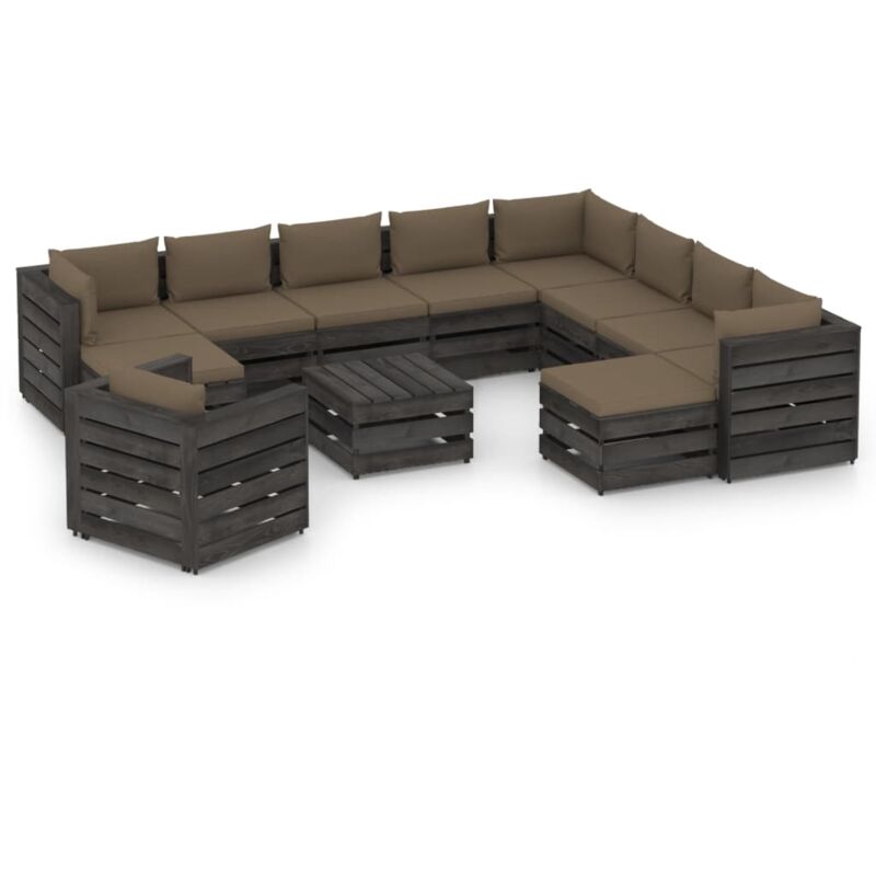 

Muebles de jardín 12 piezas con cojines madera impregnada gris - Marrón - Vidaxl