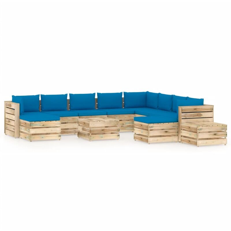 

Muebles de jardín 12 piezas con cojines madera impregnada verde - Azul - Vidaxl