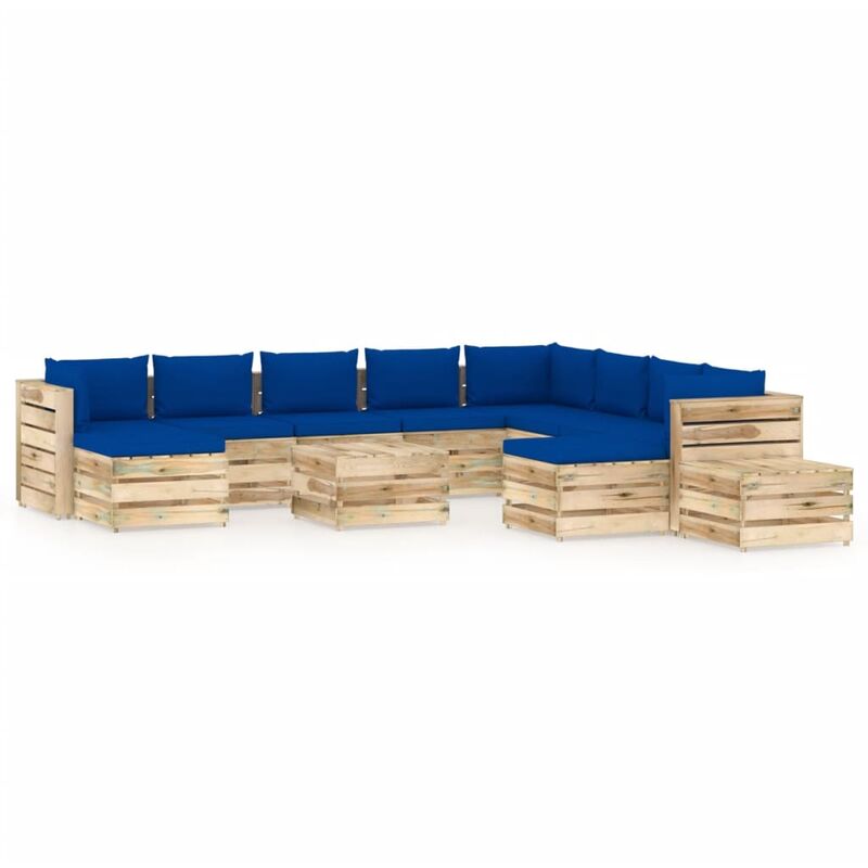 

Muebles de jardín 12 piezas con cojines madera impregnada verde - Azul - Vidaxl