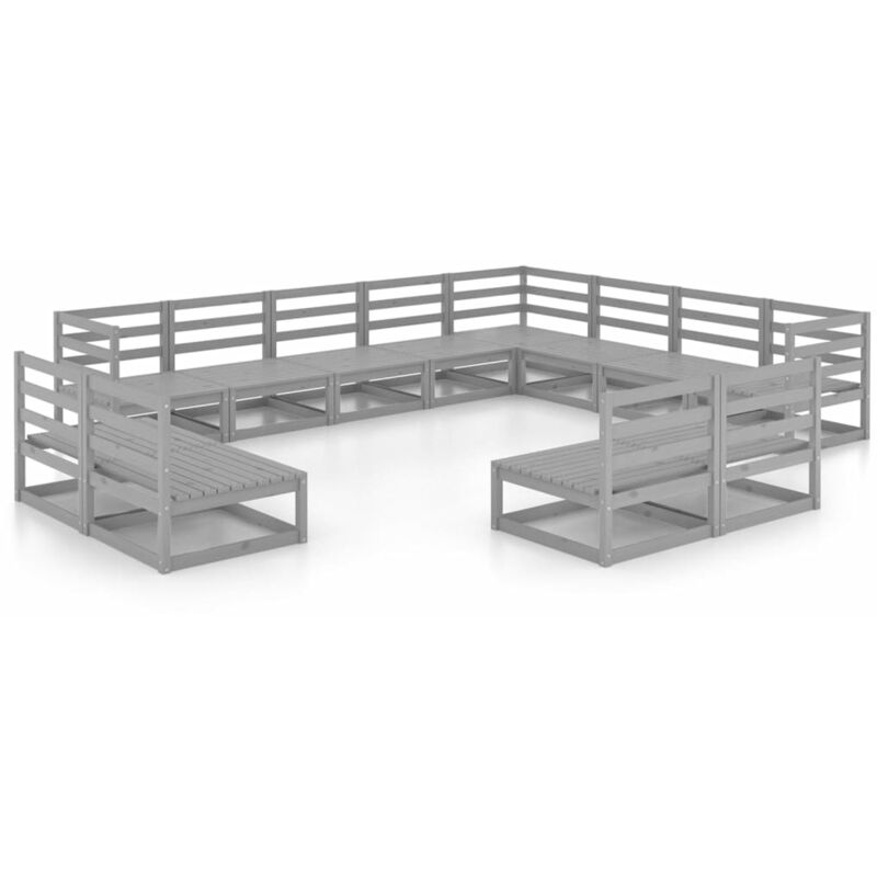 

vidaXL Muebles de jardín 12 piezas gris madera de pino maciza - Gris
