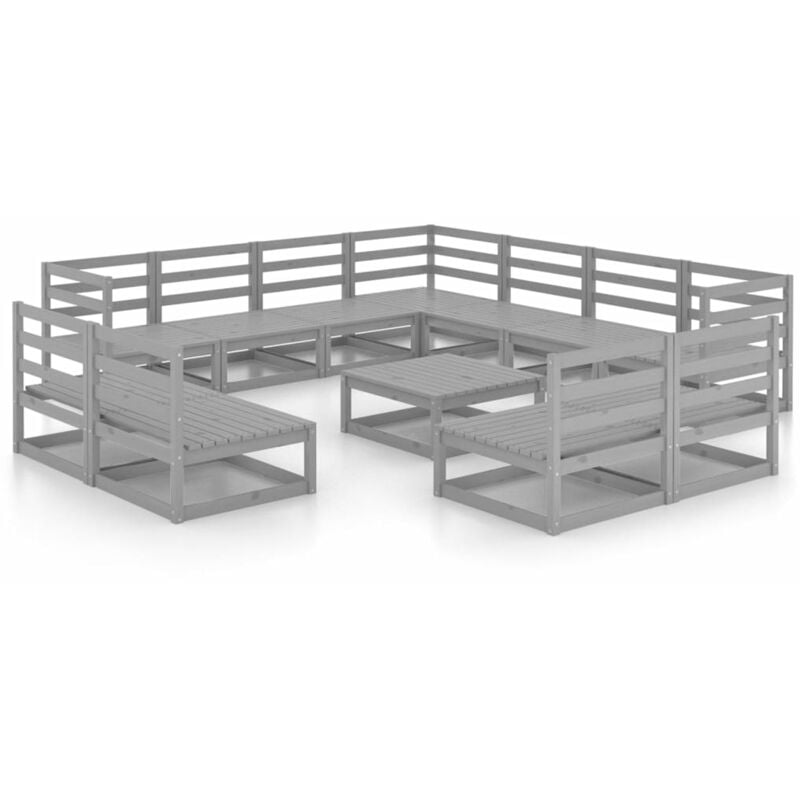 

Vidaxl - Muebles de jardín 12 piezas gris madera de pino maciza - Gris